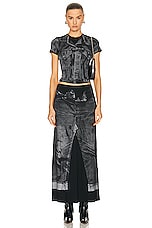 Jean Paul Gaultier Trompe L'oeil Flag Label Long Skirt in Black & Grey, view 4, click to view large image.