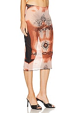 Jean Paul Gaultier Printed Safe Sex Tattoo Low Waist Midi Skirt in Nude, Brown, & Black, view 2, click to view large image.