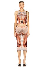 Jean Paul Gaultier Printed Safe Sex Tattoo Low Waist Midi Skirt in Nude, Brown, & Black, view 4, click to view large image.