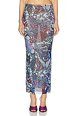 Jean Paul Gaultier Papillon Mesh Long Skirt in Blue & Multicolor, view 1, click to view large image.