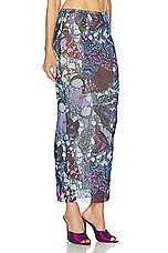 Jean Paul Gaultier Papillon Mesh Long Skirt in Blue & Multicolor, view 2, click to view large image.