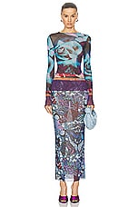 Jean Paul Gaultier Papillon Mesh Long Skirt in Blue & Multicolor, view 5, click to view large image.