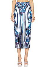 Jean Paul Gaultier Flower Body Morphing Long Skirt in White, Navy, & Aqua, view 1, click to view large image.