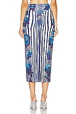 Jean Paul Gaultier Flower Body Morphing Long Skirt in White, Navy, & Aqua, view 3, click to view large image.