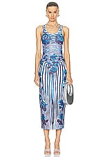 Jean Paul Gaultier Flower Body Morphing Long Skirt in White, Navy, & Aqua, view 4, click to view large image.