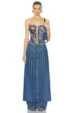 Jean Paul Gaultier Body Morphing Laser Print Denim Skirt Pant in Vintage Blue, view 4, click to view large image.