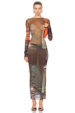 Jean Paul Gaultier X Shayne Oliver Mesh City Long Skirt in Brown, Green, Blue, & Red, view 5, click to view large image.