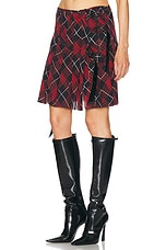 Jean Paul Gaultier Distorted Tartan Short Skirt in Red, Black, & White, view 3, click to view large image.