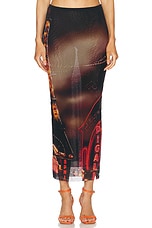 Jean Paul Gaultier Pigalle Mesh Long Printed Skirt in Black