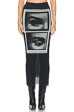 Jean Paul Gaultier Eyes And Lips Mesh Printed Long Skirt in Black, Grey, & White, view 1, click to view large image.