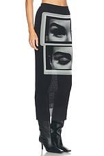 Jean Paul Gaultier Eyes And Lips Mesh Printed Long Skirt in Black, Grey, & White, view 2, click to view large image.