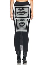 Jean Paul Gaultier Eyes And Lips Mesh Printed Long Skirt in Black, Grey, & White, view 4, click to view large image.