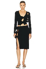 Jean Paul Gaultier Flowers Button Side Slit Skirt in Black, view 5, click to view large image.