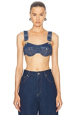 Jean Paul Gaultier Overalls Buckles Denim Bra Top in Vintage Blue, view 1, click to view large image.