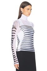 Jean Paul Gaultier Feathers Mariniere Printed Mesh Long Sleeve Top in White, Navy, & Black, view 2, click to view large image.