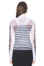 Jean Paul Gaultier Feathers Mariniere Printed Mesh Long Sleeve Top in White, Navy, & Black, view 4, click to view large image.