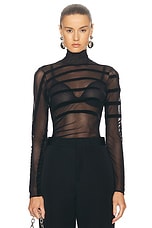 Jean Paul Gaultier Gaultier &amp; Mariniere Drapped Mesh Bodysuit in Black, view 1, click to view large image.