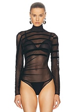 Jean Paul Gaultier Gaultier &amp; Mariniere Drapped Mesh Bodysuit in Black, view 2, click to view large image.