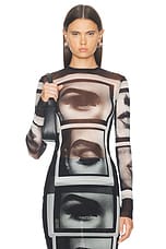 Jean Paul Gaultier Eyes And Lips Mesh Long Sleeve Top in Black, Grey, & White, view 1, click to view large image.