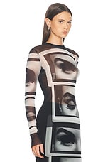 Jean Paul Gaultier Eyes And Lips Mesh Long Sleeve Top in Black, Grey, & White, view 2, click to view large image.