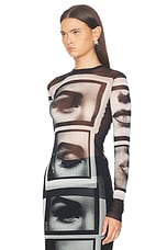 Jean Paul Gaultier Eyes And Lips Mesh Long Sleeve Top in Black, Grey, & White, view 3, click to view large image.