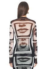 Jean Paul Gaultier Eyes And Lips Mesh Long Sleeve Top in Black, Grey, & White, view 4, click to view large image.