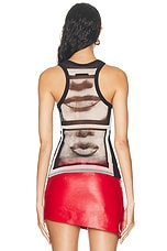 Jean Paul Gaultier Eyes And Lips Mesh Printed Tank Top in White, Red, & Light Orange, view 3, click to view large image.