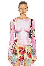 Jean Paul Gaultier Printed Body Flowers Long Sleeve Top in Pink & Yellow, view 1, click to view large image.