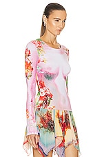 Jean Paul Gaultier Printed Body Flowers Long Sleeve Top in Pink & Yellow, view 2, click to view large image.