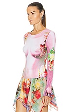 Jean Paul Gaultier Printed Body Flowers Long Sleeve Top in Pink & Yellow, view 3, click to view large image.