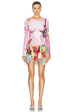 Jean Paul Gaultier Printed Body Flowers Long Sleeve Top in Pink & Yellow, view 5, click to view large image.