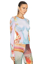 Jean Paul Gaultier Printed Body Flowers Long Sleeve Top in Blue & Yellow, view 2, click to view large image.