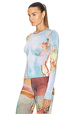 Jean Paul Gaultier Printed Body Flowers Long Sleeve Top in Blue & Yellow, view 3, click to view large image.