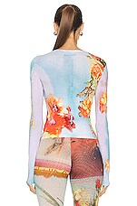 Jean Paul Gaultier Printed Body Flowers Long Sleeve Top in Blue & Yellow, view 4, click to view large image.