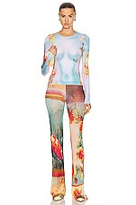Jean Paul Gaultier Printed Body Flowers Long Sleeve Top in Blue & Yellow, view 5, click to view large image.