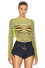 Jean Paul Gaultier Morphing Stripes Long Sleeve Top in Khaki & Lime, view 1, click to view large image.
