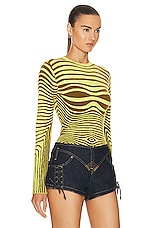 Jean Paul Gaultier Morphing Stripes Long Sleeve Top in Khaki & Lime, view 2, click to view large image.