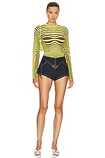 Jean Paul Gaultier Morphing Stripes Long Sleeve Top in Khaki & Lime, view 4, click to view large image.