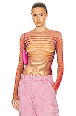 Jean Paul Gaultier Printed Morphing Stripes Long Sleeve Top in Red & Orange, view 1, click to view large image.