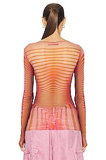 Jean Paul Gaultier Printed Morphing Stripes Long Sleeve Top in Red & Orange, view 3, click to view large image.