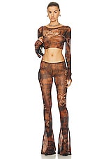 Jean Paul Gaultier X KNWLS Boat Neck Long Sleeve Scratch Wood Cropped Top in Brown & Ecru, view 5, click to view large image.