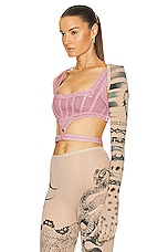 Jean Paul Gaultier X KNWLS Trompe Loeil Tatoo Long Sleeve Gloves Printed Shawl in Nude, Grey, & Black, view 3, click to view large image.