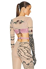 Jean Paul Gaultier X KNWLS Trompe Loeil Tatoo Long Sleeve Gloves Printed Shawl in Nude, Grey, & Black, view 4, click to view large image.