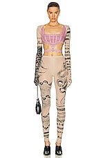 Jean Paul Gaultier X KNWLS Trompe Loeil Tatoo Long Sleeve Gloves Printed Shawl in Nude, Grey, & Black, view 5, click to view large image.
