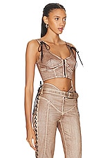 Jean Paul Gaultier X KNWLS Laced Branded Patch Sleeveless Crop Top in Brown & Ecru, view 2, click to view large image.