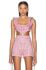 Jean Paul Gaultier X KNWLS Washed Laced Sleeveless Crop Top in Lila, view 1, click to view large image.