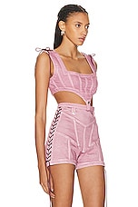 Jean Paul Gaultier X KNWLS Washed Laced Sleeveless Crop Top in Lila, view 2, click to view large image.