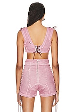 Jean Paul Gaultier X KNWLS Washed Laced Sleeveless Crop Top in Lila, view 3, click to view large image.