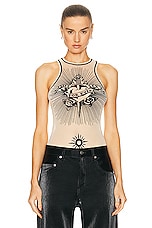 Jean Paul Gaultier Printed Safe Sex Tattoo Sleeveless Bodysuit in Nude, view 1, click to view large image.