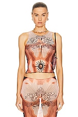 Jean Paul Gaultier Printed Safe Sex Tattoo Tank Top in Nude, Brown, & Black, view 1, click to view large image.